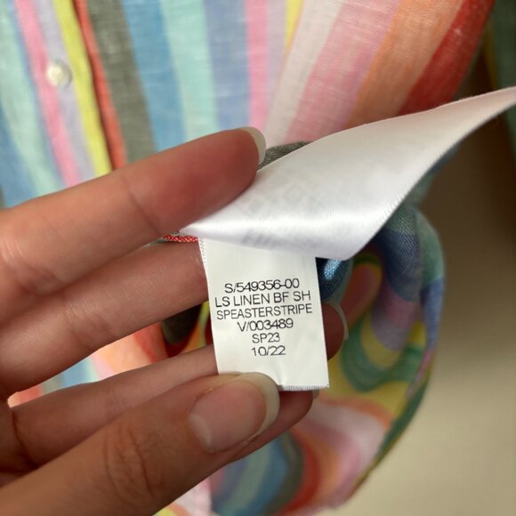 GAP 100% Linen Rainbow Striped Oversized Boyfriend Button Up Shirt - Picture 8 of 13